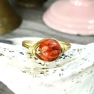 Boho Chic Czech Glass Beaded Ring, Wire Ring, Autumn Statement Stackable, Sz 9.5
